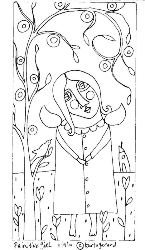 Coloring Pages Abstract Printable : Rug hook paper pattern primitive girl folk art karla g Coloring Pages Abstract Printable : Rug hook paper pattern primitive girl folk art karla g