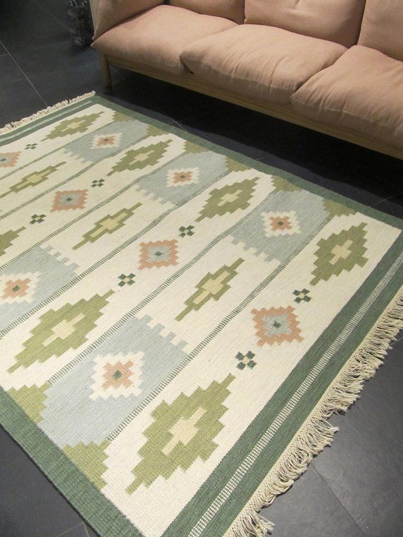 Large Swedish Rug Flat Weave Röllakan 60 S Wool Kelim Etsy Swedish Rug Flat Weave Rugs