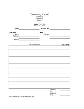 a printable job invoice with plenty of room to describe each