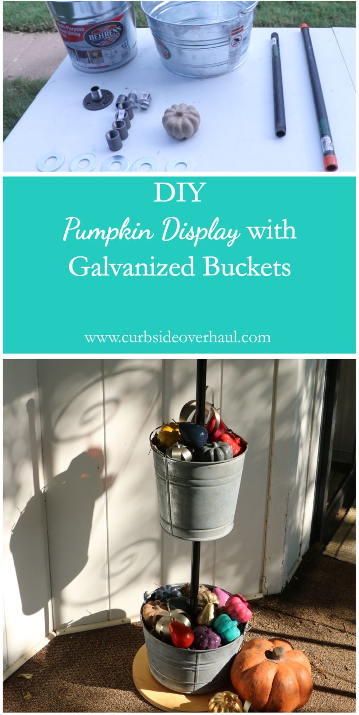 DIY Pumpkin Display with Galvanized Buckets - Curbside Overhaul- Tulsa