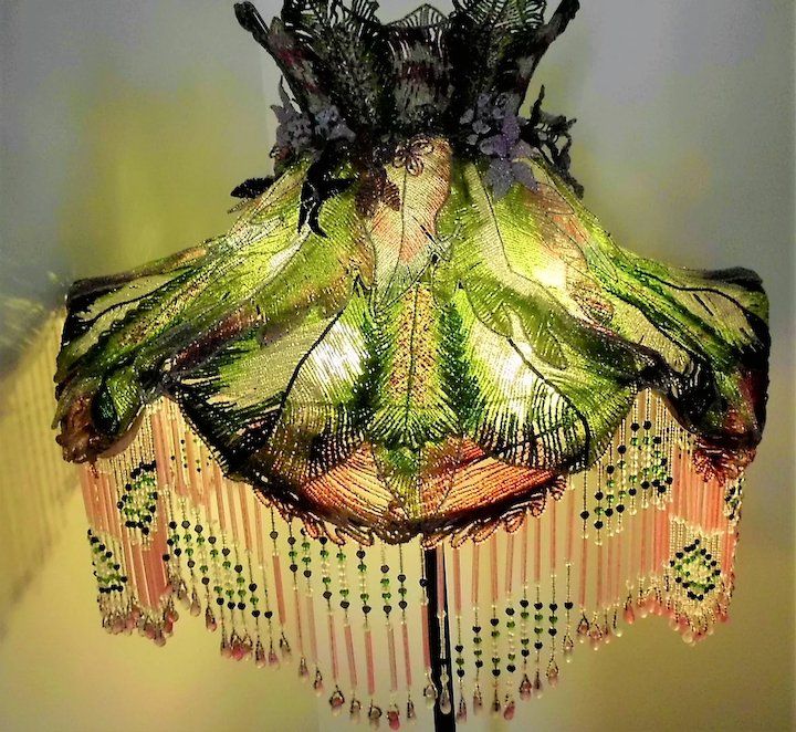 Rare Large French Glass Beaded Lamp Shade Czech Fringe Lampshade Lamps Flowers Rare Large French Glass Beaded Lamp, Glass Beaded Lamp Shades