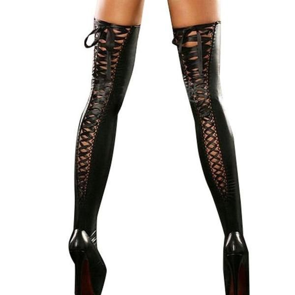 Hot Nightwear Fishnet Vinyl Top Stockings Tights Thigh Highs Hosiery Adult Women