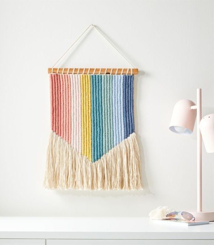Wooden Rainbow Wall Hanging Macrame Boho Style Tag Sign Door Tag Baby Announcement sign Kidsroom Decor