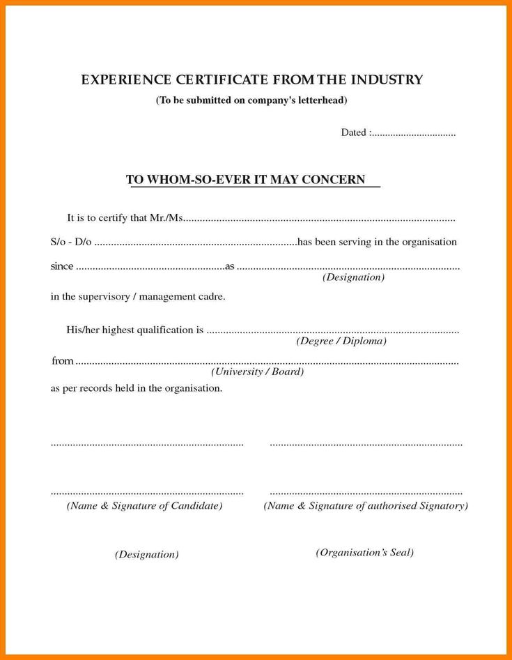 work experience certificate letter format work experience certificate letter format