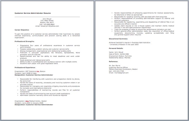 Customer Service Administrator Resume resume Pinterest - customer service administrator sample resume Customer Service Administrator Resume resume Pinterest - customer service administrator sample resume