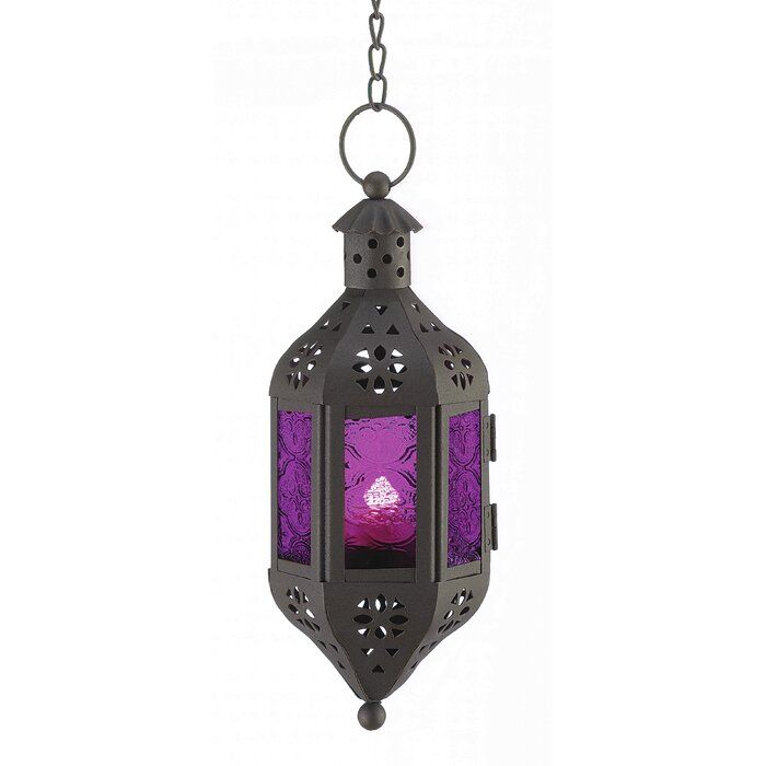 Amethyst Glass And Metal Lantern In 2020 Hanging Lanterns Lantern Set Moroccan Hanging Lanterns