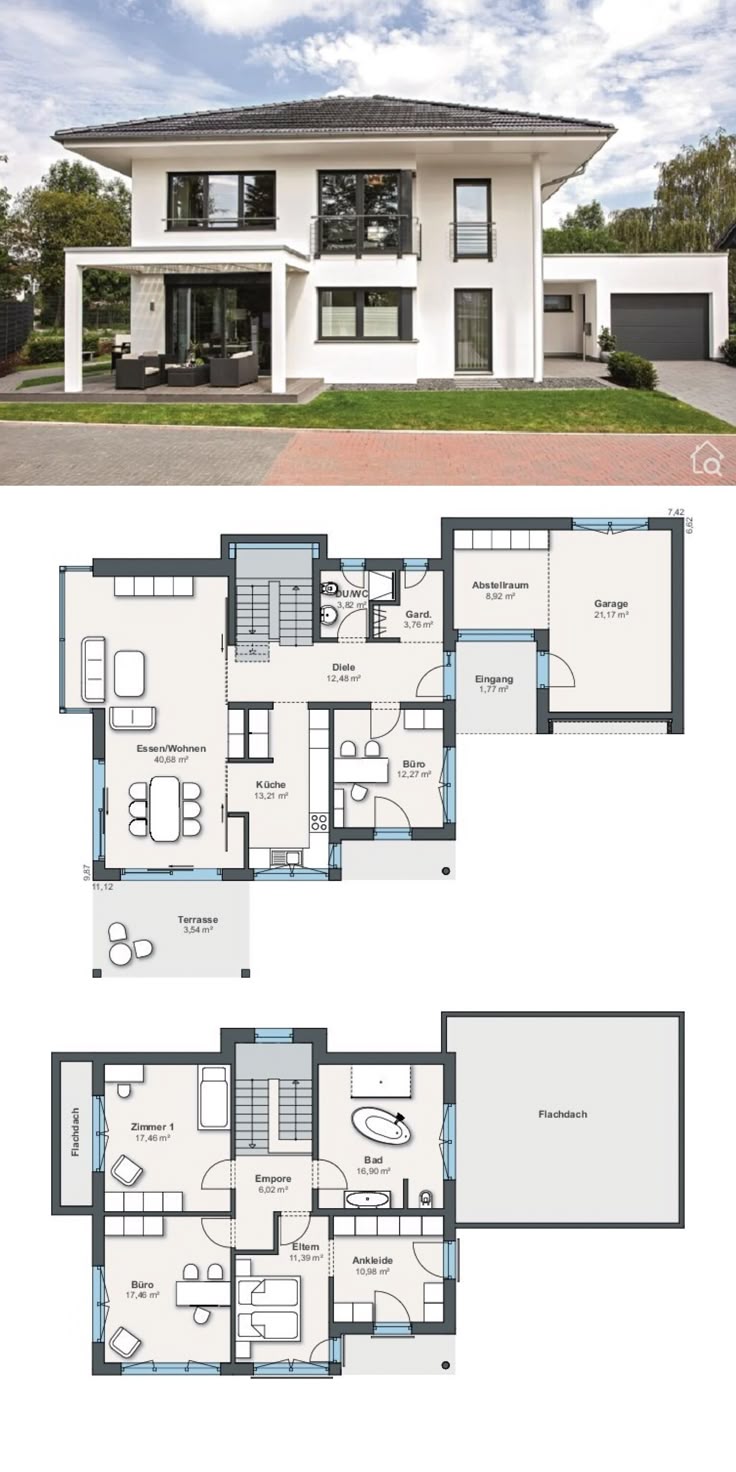 Floor Plan Mansion with 2 Story & Hip Roof Modern Contemporary European Style Ho...