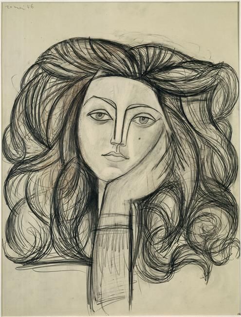 Art drawing portrait of francoise by pablo picasso 1946 graphite charcoal and color pencil Art drawing portrait of francoise by pablo picasso 1946 graphite charcoal and color pencil