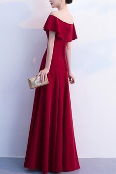 Wine Red Off Shoulder Floor Length Party Dress, Cute Formal Dress 2019