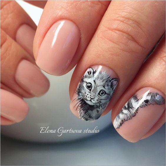 53 Best Cat Nail Designs 2017-2018 Cat Nail Art Manicures With light pink nail design with cat - 53 Best Cat Nail Designs 2017-2018 Cat Nail Art Manicures With