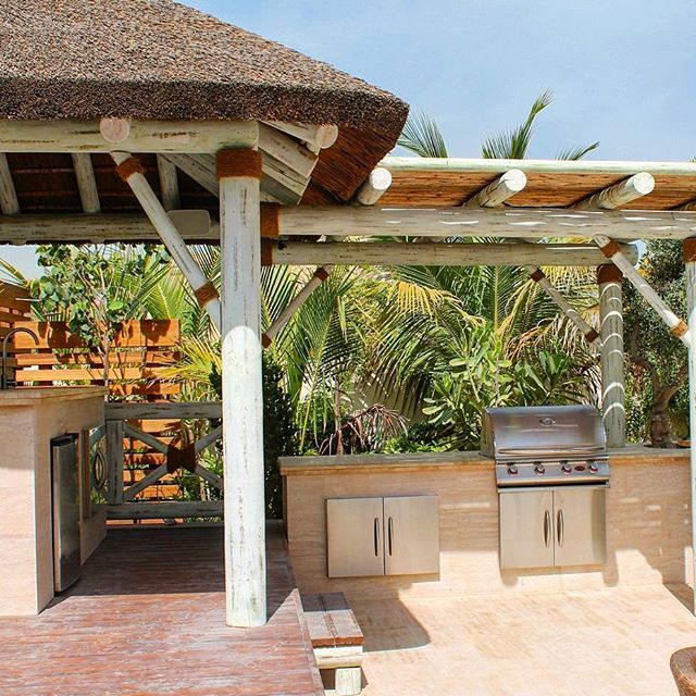 Modern whitewash gazebo with extended pergola to cover