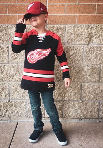 NHL Detroit Red Wings Perennial Long Sleeve Crew Jersey Shirt Top Youth Kids