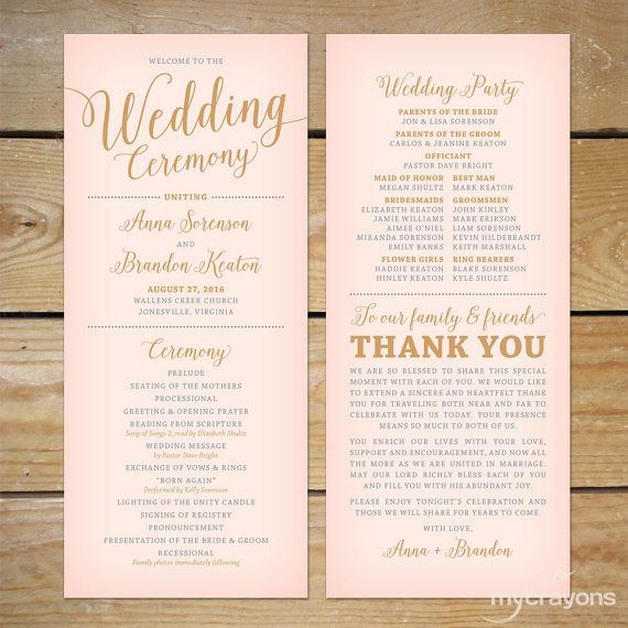 Best 25 Wedding Programs Ideas On Pinterest Programme Blush Pink And Gold Wedding Program By Mycrayonspapeterie On Etsy Printable