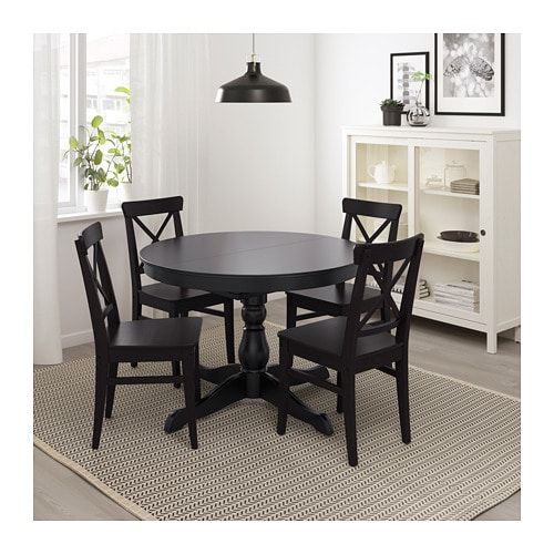 Ingatorp Extendable Table Black Max Length 61 Ikea Dining Round Kitchen Ingatorp Extendable Table Black Max, Round Extendable Dining Table Set Ikea