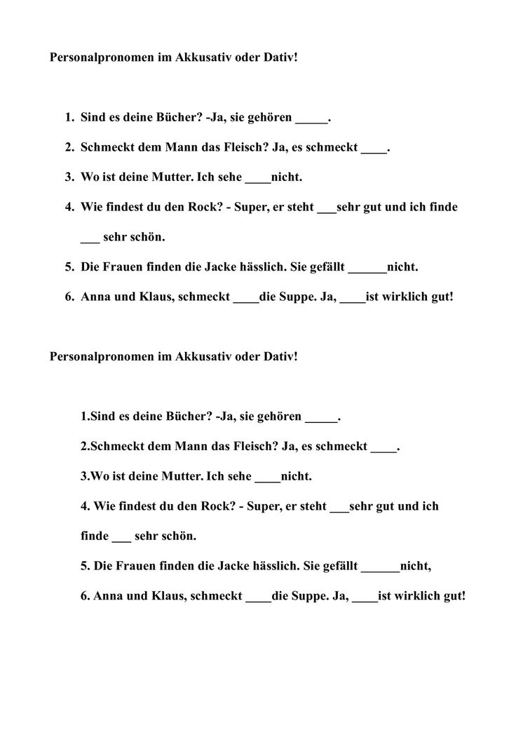 Daf Arbeitsblatt Zu Personalpronomen Im Akkusativ Und Dativ