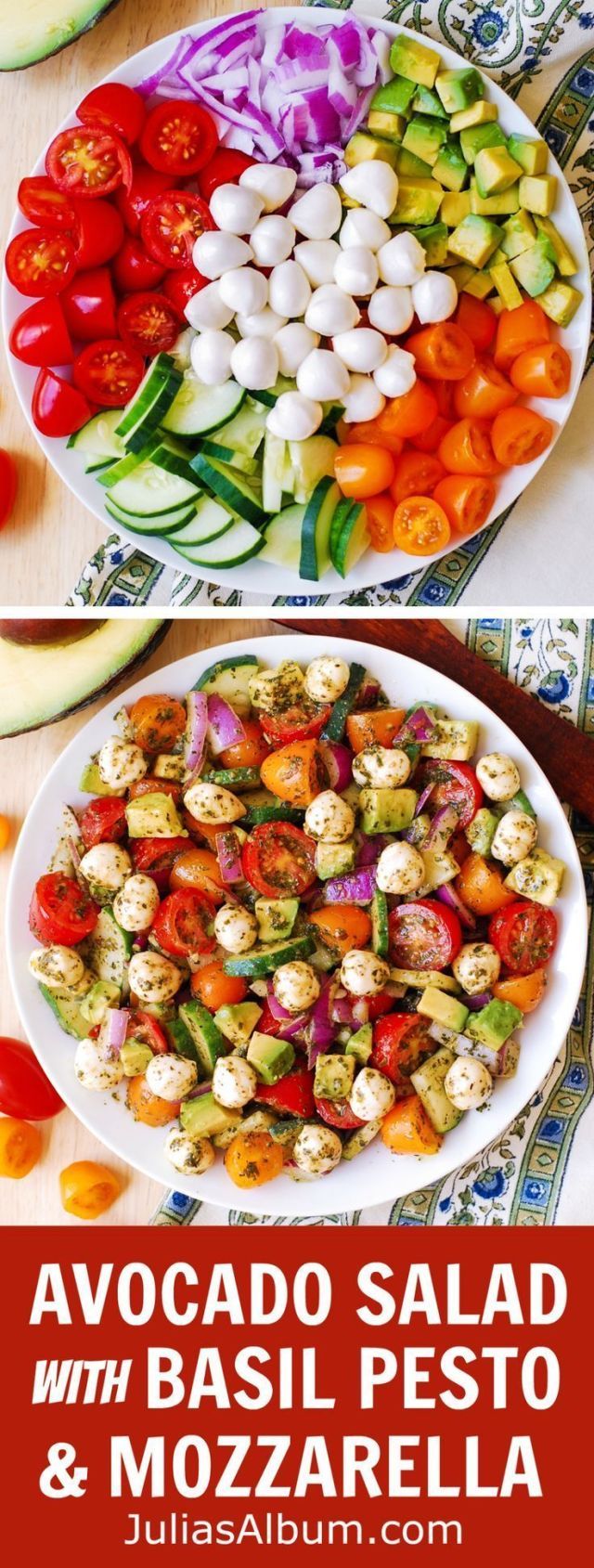 Avocadosalat mit Mozzarella, Basilikumpesto, Tomaten, Gurken #Mediterran - # ...