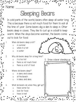 Worksheet Fun Reading 2 Grade best 25 reading comprehension activities ideas on pinterest free winter passage sleeping bears