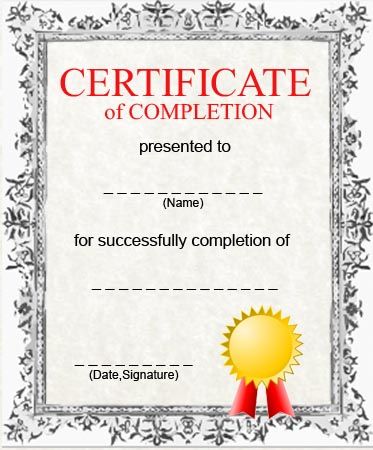 completion certificate sample