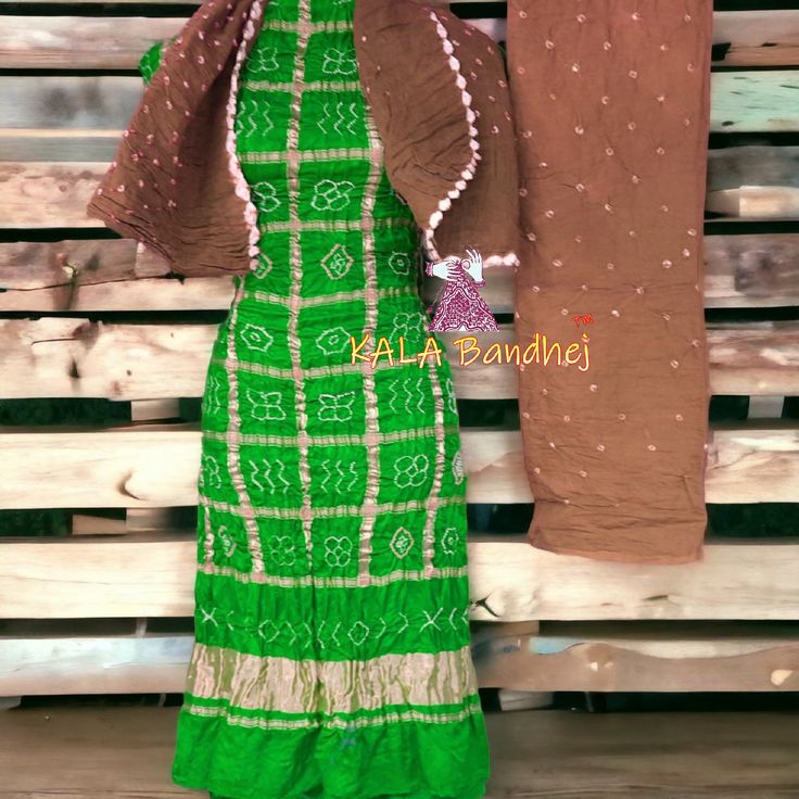 Parrot Skin Bandhani Gharchola Dress Material Pure GajiSilk Bandhani KaLa Bandhej