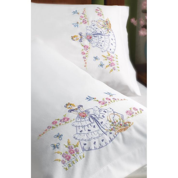 Stamped Embroidery Pillowcase Pair 20"X30"Garden Girl Çiçek