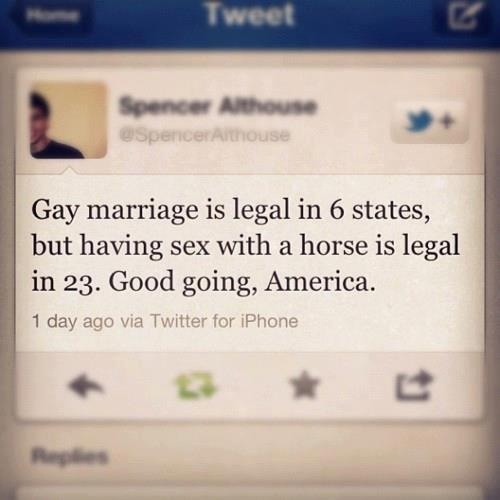 Update: Gay marriage legal in 19 states now. But the horses are still beating us...