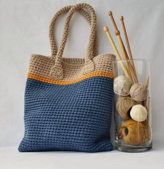 Middle Tote Bag Crochet Tote Bag, Blue beige hand bag, Blue Summer bag, Boho cr… Middle Tote Bag Crochet Tote Bag, Blue beige hand bag, Blue Summer bag, Boho cr…