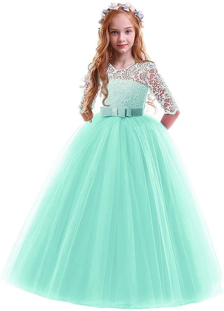 Kids Flower Girls Princess Dress Wedding Bridesmaid Embroidery Tulle Party Gown