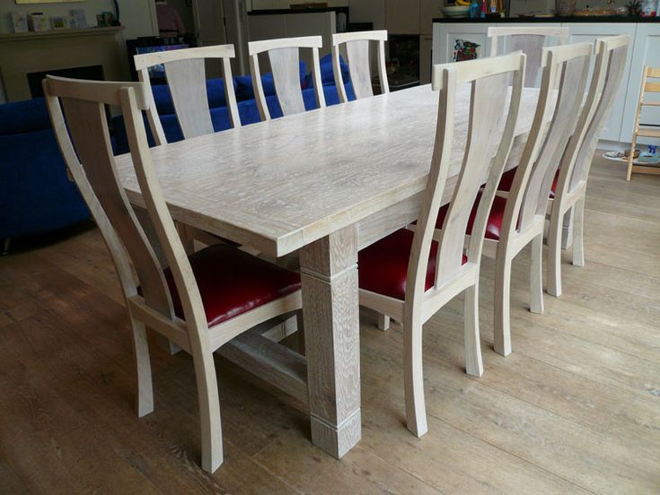 Lime Washed Handmade Oak Refectory Dining Table With Matching Chairs Live Edge Slab Tables Slab Dining Tables Handmade Table, Limed Oak Dining Table And Chairs Uk