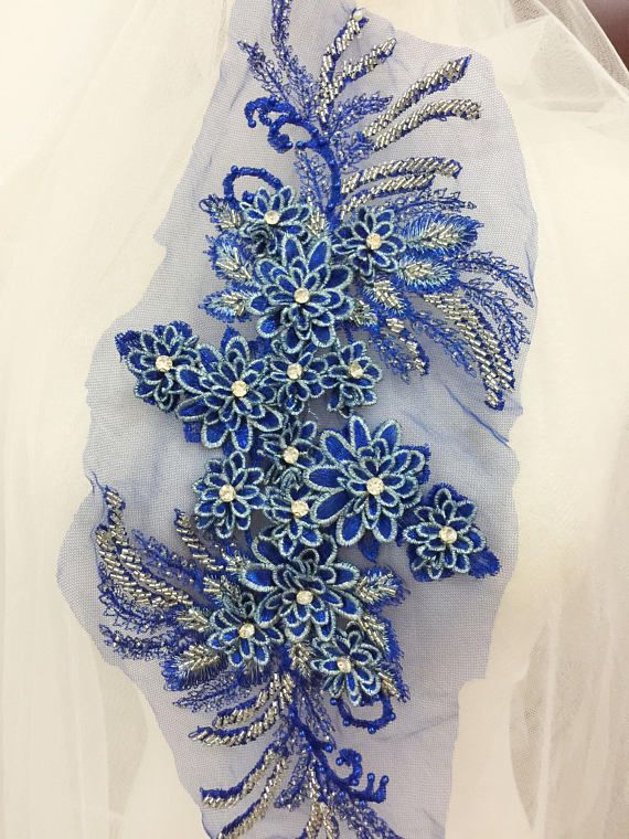 blue Sequin embroidery patch lace applique motif dress irish dance costume