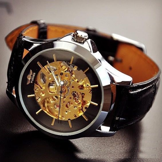 Image Of Steampunk Watch For Men Fashion Gold Leather Automatic Mechanical Watches M104 Black Https Vintage Watches For Men Vintage Watches Watches For Men