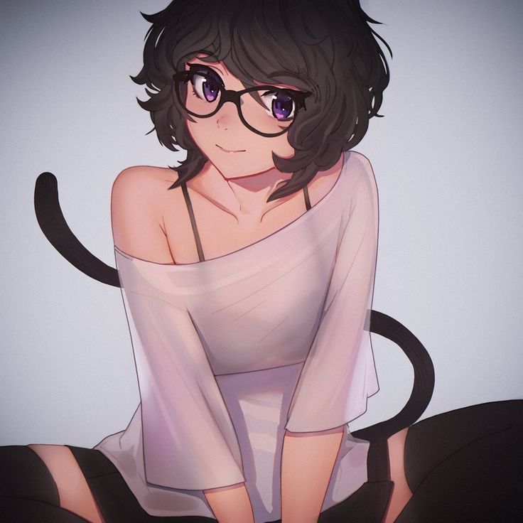 Anime girl short hair glasses