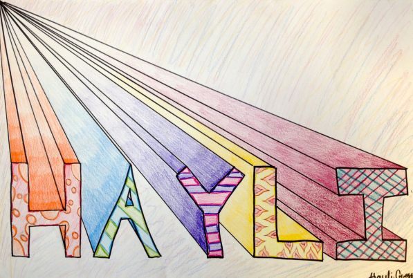 One-Point Perspective Block Letters | Perspektiv tegning, Tegning, 3d