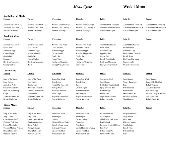 Menu Cycle Week 1 Menu Marketing calendar template, Menu template Menu Cycle Week 1 Menu Marketing calendar template, Menu template