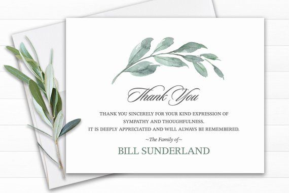 Funeral Thank You Cards template Green Leaf Thank You Cards Memorial Service Ideas Personalized Funeral card Funeral Template for men