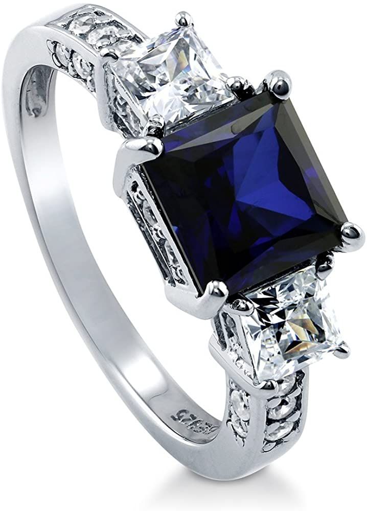 AFFY Oval Cut Simulated Blue Sapphire & Cubic Zirconia Fashion Ring in 14k Gold Over Sterling Silver
