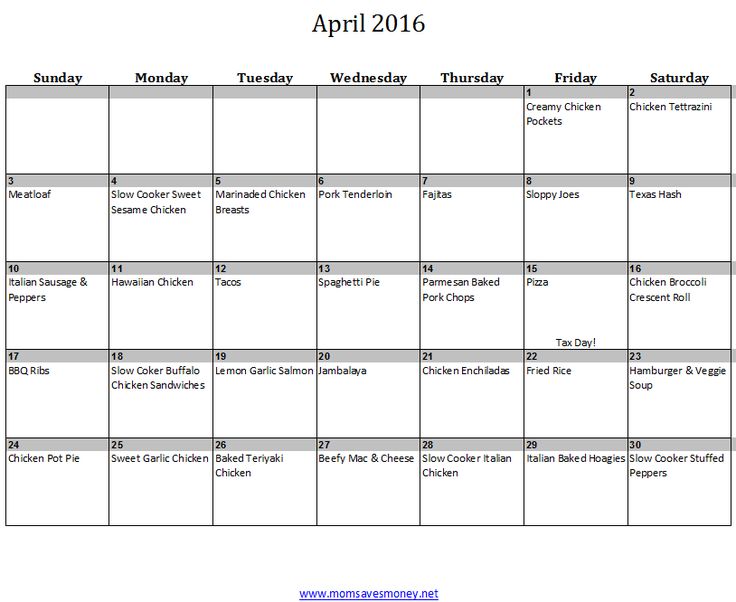meal planning calendars