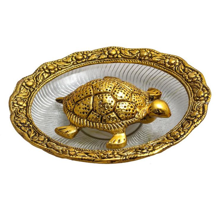 Metal Feng Shui Tortoise On Plate Showpiece Golden, Diameter: 5.5 Inch Metal Feng Shui Tortoise On Plate Showpiece Golden, Diameter: 5.5 Inch