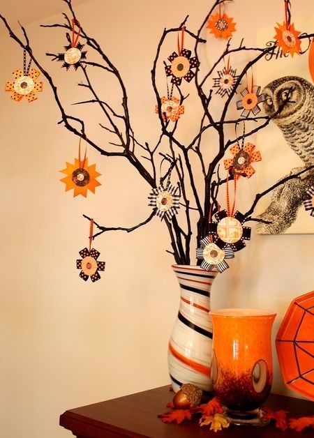 make a halloween tree and hang these spunky halloween ribbon ornaments from its dead lifeless branches making fabric flowers from ribbon for halloween is - Halloween Tree Ornaments make a halloween tree and hang these spunky halloween ribbon ornaments from its dead lifeless branches making fabric flowers from ribbon for halloween is - Halloween Tree Ornaments