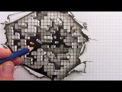 how to draw an optical illusion falling cubes on square graph paper drawing tutorial