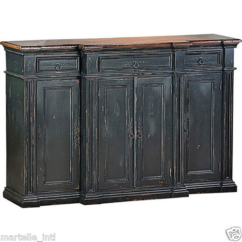 Solid Mahogany Sideboard Buffet Table Interior Shelves Distress Black Finish New Solid Mahogany Sideboard Buffet Table Interior Shelves Distress Black Finish New