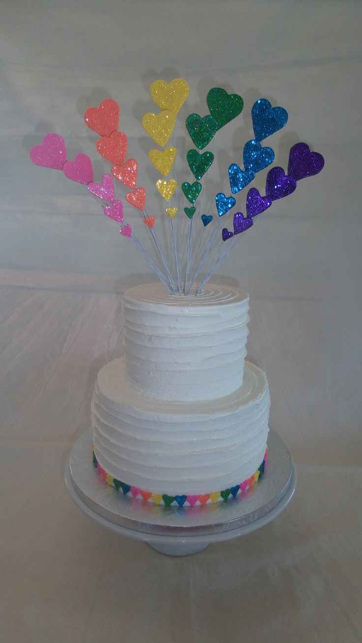 Rainbow Glitter Hearts Rustic White Chocolate Ruffles Wedding Cake Created By MJ Delivered To Rainbow Glitter Hearts Rustic White Chocolate Ruffles Wedding Cake Created By MJ Delivered To