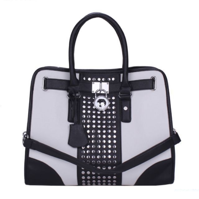 Michael Kors Hamilton Center-Stripe Studded Large Black White Totes only $71.99