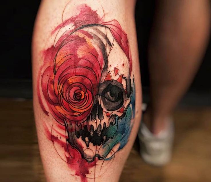 watercolor skull tattoo by felipe rodrigues best tattoos watercolor skull tattoo by felipe rodrigues best tattoos