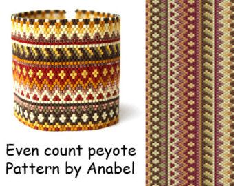 Even count peyote stitch pattern #143 Wide peyote bracelet pattern Seed bead pattern Beadwork Beaded cuff bracelet pattern Handmade