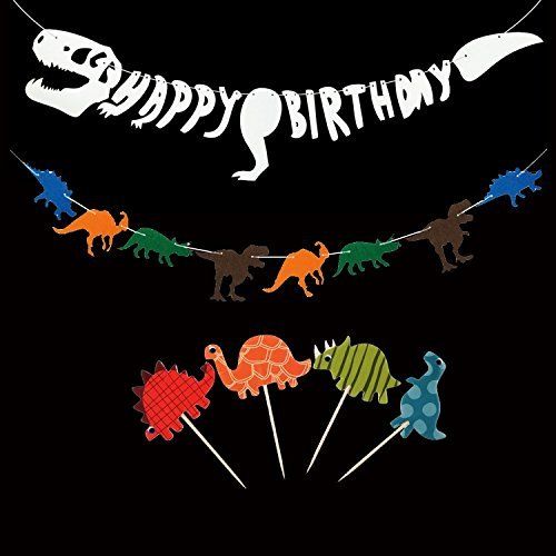 Download Amazon.com: Dinosaur Dino Happy Birthday Banner Fossil ...