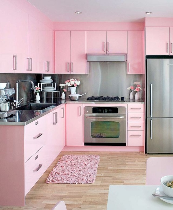 25 Best Pink Kitchens Images On Pinterest Maybe I Can Have A Pink Wing Of My Dream House Kitchen Paired With The Stainless Backsplash It Really Is Great