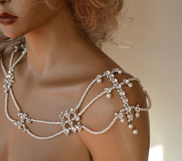 Pearl and Rhinestone Jewelry Wedding Dress Shoulder Wedding Pearl and Rhinestone Jewelry Wedding Dress Shoulder Wedding