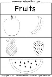 fruits preschool coloring and tracing 4 worksheets