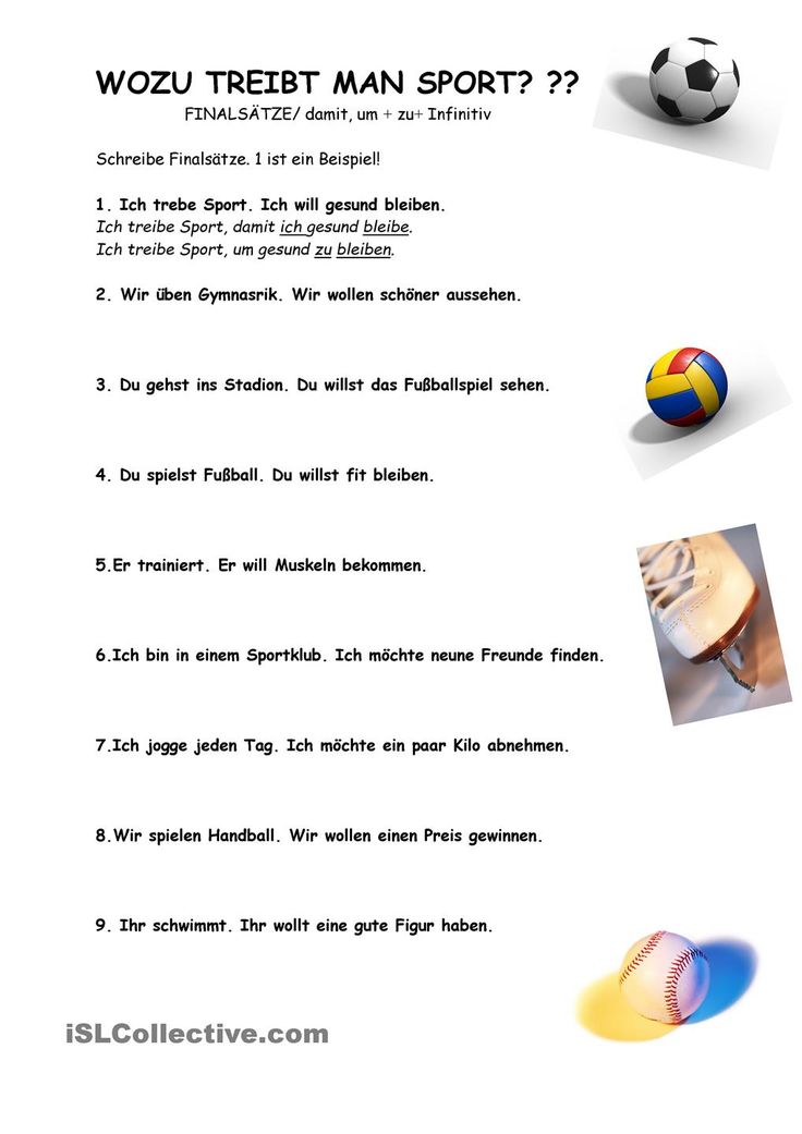 Wozu treibt man Sport? Finalsätze | Deutsche grammatik lernen, Daf, Daf