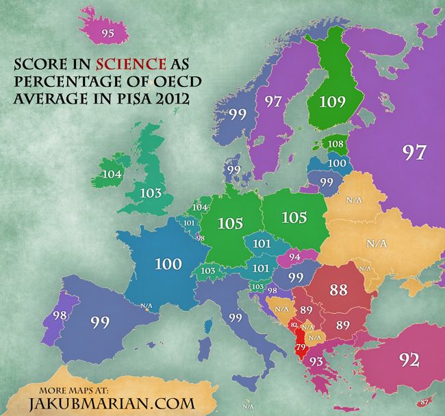 result of pisa student assessment studies in science in europe map ithistorical mapseuropean countriesworld